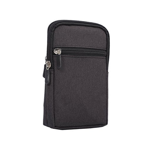 Men's Cell Phone Waist Bag Vertical, Cellphone Belt Loop Holster, Outdoor Sport Travel Nylon Small Mobile Phone Pouch Smartphone Waist Bag with Carabiner Hook Pen Holder Zipper Handbag Carrying Case - color: Black