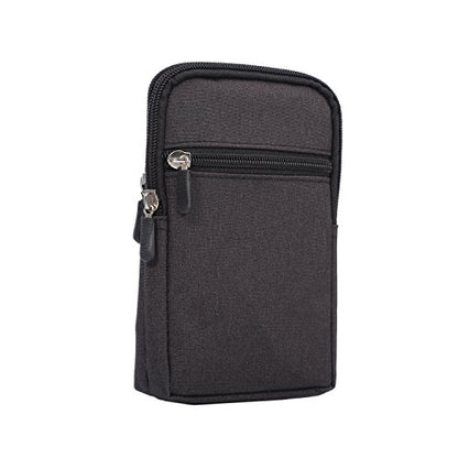 Men's Cell Phone Waist Bag Vertical, Cellphone Belt Loop Holster, Outdoor Sport Travel Nylon Small Mobile Phone Pouch Smartphone Waist Bag with Carabiner Hook Pen Holder Zipper Handbag Carrying Case - color: Black