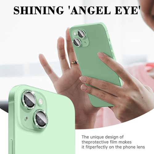 Kucheed Bling Camera Lens Protector Compatible for iPhone 13/iPhone 13 Mini, Glitter 9H Tempered Glass Camera Cover Film Stickers, Sparkling Automatic Alignment Individual Metal Rings