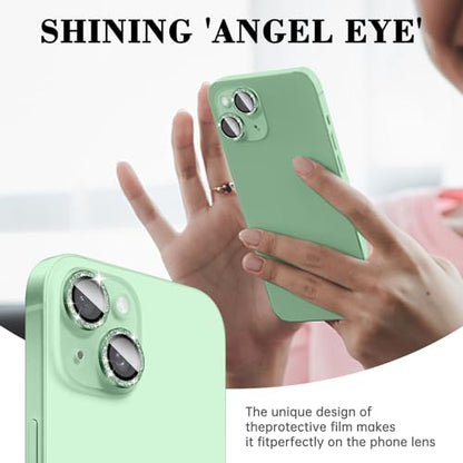 Kucheed Bling Camera Lens Protector Compatible for iPhone 13/iPhone 13 Mini, Glitter 9H Tempered Glass Camera Cover Film Stickers, Sparkling Automatic Alignment Individual Metal Rings