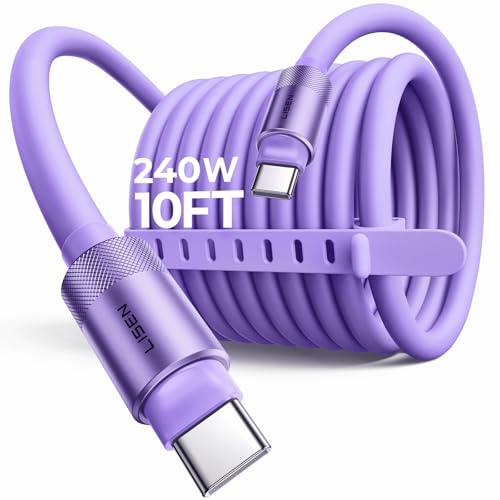 LISEN 10FT USB C Cable Fast Charging, Chubby 240W Cable USB C to USB C Fast Charging Soft Silicone USBC to USBC Parallel Cable for iPhone 17 Pro Max 16 15 Samsung S25 Ultra MacBook Pro Air iPad Purple - color: Purple, size: 10FT