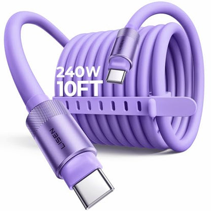 LISEN 10FT USB C Cable Fast Charging, Chubby 240W Cable USB C to USB C Fast Charging Soft Silicone USBC to USBC Parallel Cable for iPhone 17 Pro Max 16 15 Samsung S25 Ultra MacBook Pro Air iPad Purple - color: Purple, size: 10FT