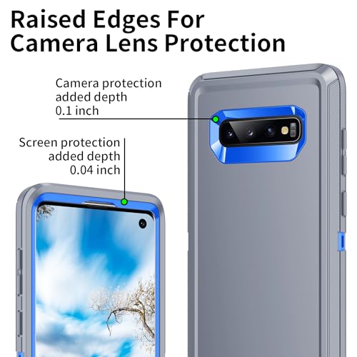 for Galaxy S10 Case,[Without Screen Protector] Heavy Duty Shockproof Dust/Drop Poof 3 Layers Full Bady Protection Rugged Cover for Galaxy S10,Grey/Dark Blue - color: Grey/Dark Blue