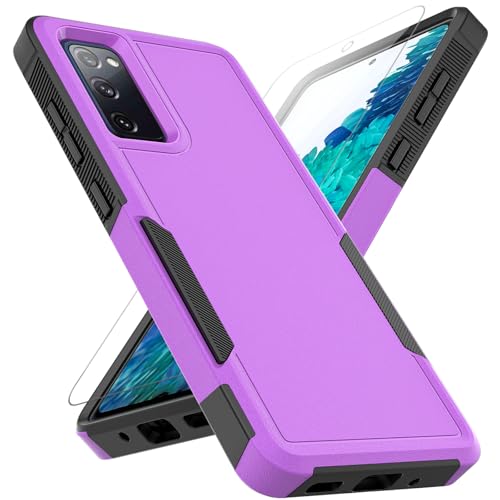 for Samsung Galaxy S20 FE 5G Case: Dual Layer Protective Heavy Duty Cell Phone Cover Shockproof Rugged with Screen Protector - Military Protection Bumper Tough - Samsung Galaxy S20 FE 5G, Purple - color: Purple (PC) + Black (TPU)