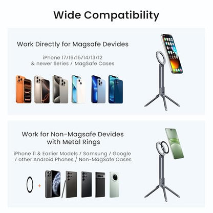 Itramax Magnetic Cell Phone Tripod,Adjustable Desk Phone Holder for MagSafe - color: Gray