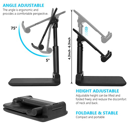 Cell Phone Stand for Desk, Angle & Height Adjustable Phone Holder, (Black) - color: A-Black