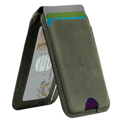 Belemay Crazy Horse Leather Magnetic Wallet for MagSafe Adjustable Stand - color: Pine Green
