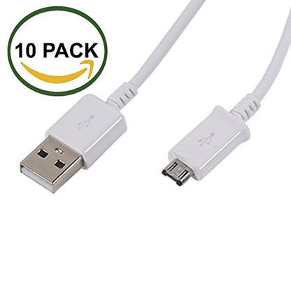 10-Pack Micro USB Cable Wholesale Lot (Bulk Discount) - 1 M/3.3 ft Universal Charging Sync and Charge Micro USB to USB A Cords, Data Cable for Samsung Galaxy, HTC, LG, Android, Windows Phone