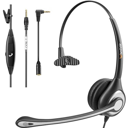 Wantek Cell Phone Headset with Microphone Noise Cancelling for Laptops, PC,3.5mm Jack,Volume Control,Wired Computer Headsets for Zoom Skype,for Office,Business, Call Center, Clear Chat（Black） - color: Black