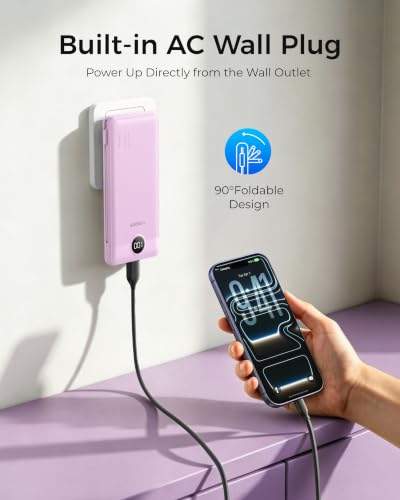 VEGER Portable Charger for iPhone, Power Bank Built in Cables and Wall Plug - color: E Purple