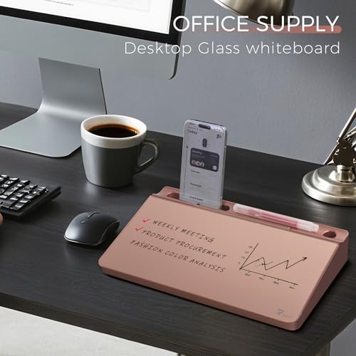 TOWON Compact Glass Desktop Whiteboard with Storage 12x7 in, Rose Gold - color: Metallic Rose Gold
