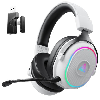 EKSA Wireless Gaming Headset with Detachable Microphone for PC,PS5,PS4 - color: White