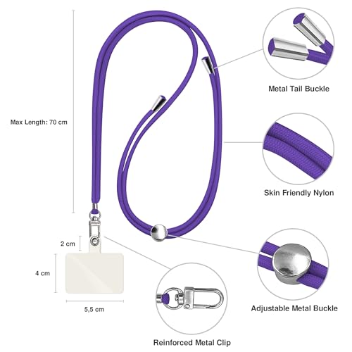 TBOC 2X Cell Phone Lanyard [Purple] - Comfortable Universal Smartphone Lanyard - Easy to Use Neck Phone Holder [White Ice Patch] - Adjustable Length Phone Strap Crossbody - Fits All Mobile Phones - color: Purple