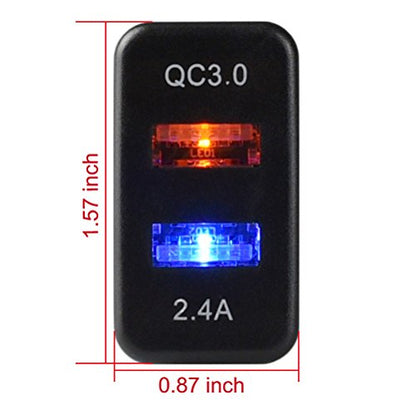 Dual USB Port Charger Socket Quick Charge 3.0 & 2.4A for Toyota - color: QC 3.0 & 2.4A - 1.57*0.87 inch