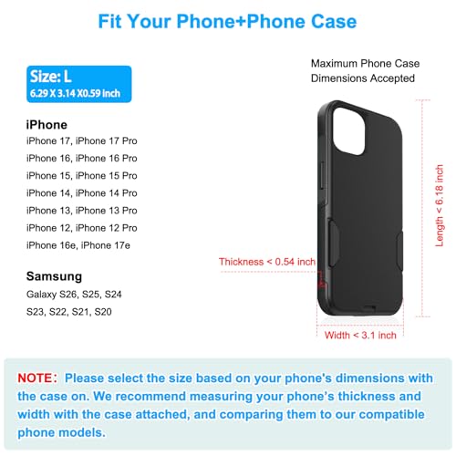 ykooe Cell Phone Pouch Nylon Belt Holster Case Compatible with iPhone 17 16 15 14 13 12 11 & Pro Models, Samsung Galaxy S20 S21 S22 S23 S24 S25, Black–L - color: Black, size: L