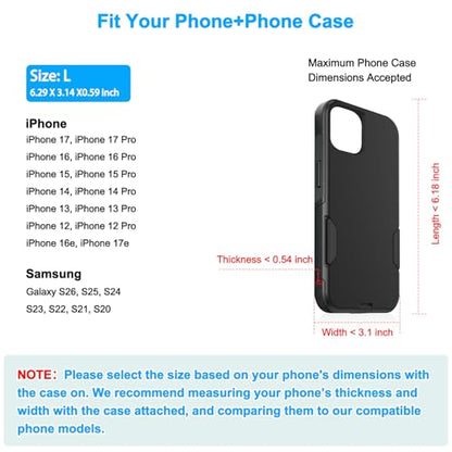 ykooe Cell Phone Pouch Nylon Belt Holster Case Compatible with iPhone 17 16 15 14 13 12 11 & Pro Models, Samsung Galaxy S20 S21 S22 S23 S24 S25, Black–L - color: Black, size: L