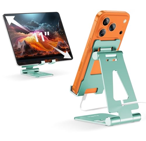 Aoviho Foldable Cell Phone Stand for Desk, Holder for iPhone,Mint Green - color: Mint Green