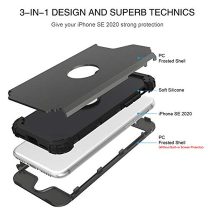 BENTOBEN for iPhone SE 2022 Case and Phone Case iPhone SE 2020, Heavy Duty 3 in 1 Full Body Rugged Shockproof Hybrid Hard PC Soft Rubber Bumper Drop Protective Girl Women Boy Men iPhone Cover,Gunmetal - color: Black/Gunmetal