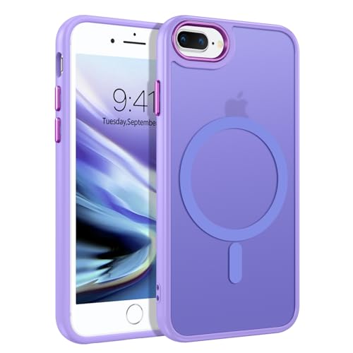 DUEDUE for iPhone 8 Plus Case, iPhone 7 Plus Case Magnetic[Compatible with Magsafe], Translucent Matte Back Protective Cover Shockproof Phone Case for iPhone 7 Plus/8 Plus, Light Purple - color: Light Purple