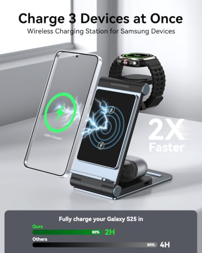 Wireless Charger for Samsung 3 in 1 Wireless Charging Station Stand - color: Elegant Black
