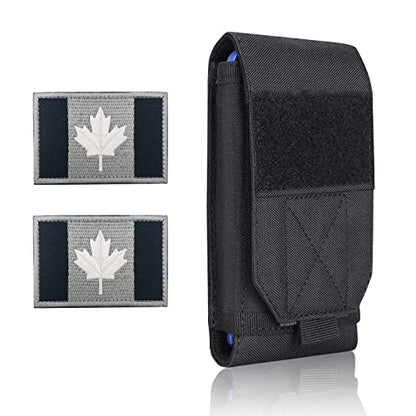 Black Tactical Molle Waterproof Cellphone Pouch Case,Heavy Duty Phone Holster Bag for iPhone 11 12 13 Pro Max Samsung S22 S21 S20 FE Note 20 A02S Less 6.7" Phone with 2 Pack Canada Flag Patch - color: Black & 2 Black/white Patch