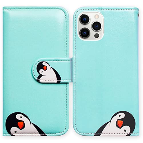 Bcov Case for iPhone 14 Pro, Black Penguin Leather Flip Phone Case Wallet Cover with Card Slot Holder Kickstand for iPhone 14 Pro - color: Black White Penguin