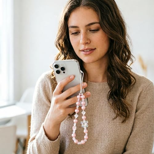 Beaded Phone Charm Lanyard Strap Girly Style Fixed Beads Pearl Lanyards - color: PH-yzhd-3