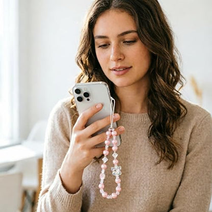 Beaded Phone Charm Lanyard Strap Girly Style Fixed Beads Pearl Lanyards - color: PH-yzhd-3