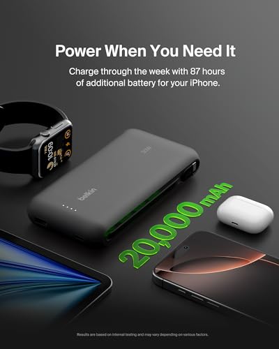Belkin 20000mAh 30W USB C Power Bank, Portable Charger for iPhone & iPad - color: Black, style: 20K mAh