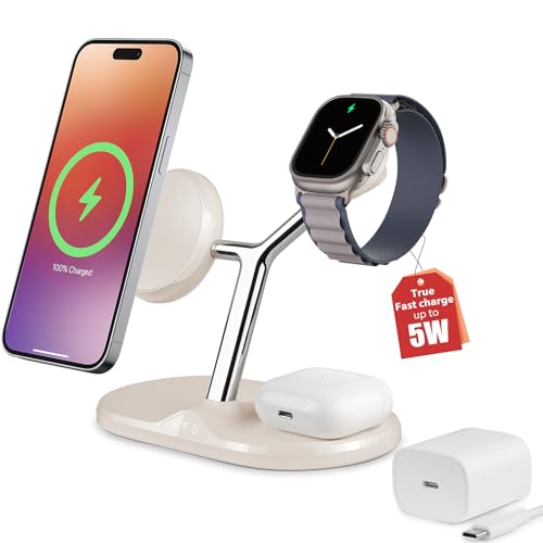 3 in 1 Wireless Charging Station for Apple Devices with MagSafe - color: Warm Gray, size: Included adapter