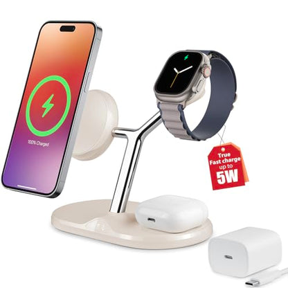 3 in 1 Wireless Charging Station for Apple Devices with MagSafe - color: Warm Gray, size: Included adapter