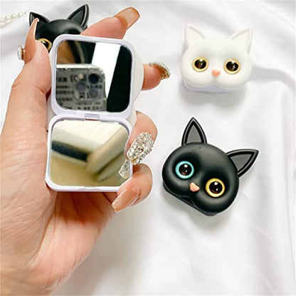 2/4Pack 3D Cute Kitten Phone Holder with Mini Mirror,Phone Grip with Small Makeup Mirror,Cute Cat Phone Folding Bracket,3D Cute Cat Cellphone Foldable Finger Grip Holder for All Smartphones (2Pcs-C) - color: 2Pcs-C