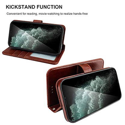 Bocasal Detachable Wallet Case Card Holder for iPhone 12/12 Pro, Brown | Kickstand Card Slots Holder PU Leather Magnetic Shockproof Wrist Strap Removable Flip Protective Cover 6.1 inch - color: Brown