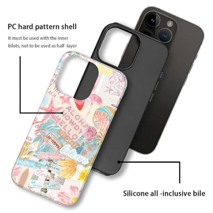 Case Compatible with iPhone 15 Pro Max, Cute Dual Layer Hybrid Phone Cover, Military Grade Drop Protection, Aesthetic Shockproof Phone Case for Women Girls, Pastel Pink Summer Collage - color: Pastel Pink Summer Collage, size: Iphone 15 Pro Max