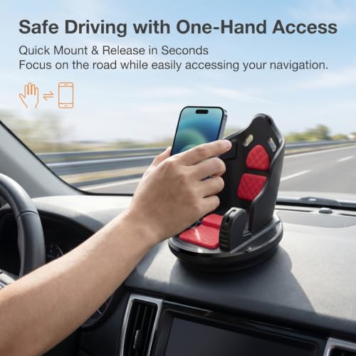 Car Phone Holder, Car Dashboard Phone Mount with Silicone Pad Mat, Slip Free Desk Phone Stand, Universal for Most Smartphones,GPS Devices and More (Red) - color: Red&Black