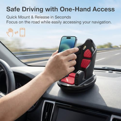 Car Phone Holder, Car Dashboard Phone Mount with Silicone Pad Mat, Slip Free Desk Phone Stand, Universal for Most Smartphones,GPS Devices and More (Red) - color: Red&Black