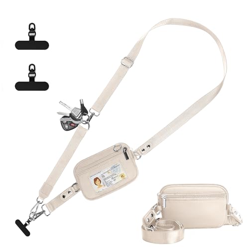Clip and Go Strap for Phone with Wallet Crossbody, Phone Lanyard Detachable - Adjustable Crossbody Neck Strap with ID Window, Universal Clip for Phone/Keys/Cards (Beige) - color: Beige