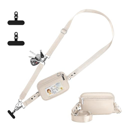 Clip and Go Strap for Phone with Wallet Crossbody, Phone Lanyard Detachable - Adjustable Crossbody Neck Strap with ID Window, Universal Clip for Phone/Keys/Cards (Beige) - color: Beige