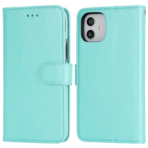 Bocasal Detachable Wallet Case Card Holder for iPhone 12/12 Pro, Light Blue | Kickstand Card Slots Holder PU Leather Magnetic Shockproof Wrist Strap Removable Flip Protective Cover 6.1 inch - color: Light Blue
