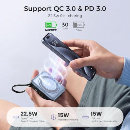 10000mAh Portable Charger Power Bank Built in Cables&Wall Plug - color: Baby Blue