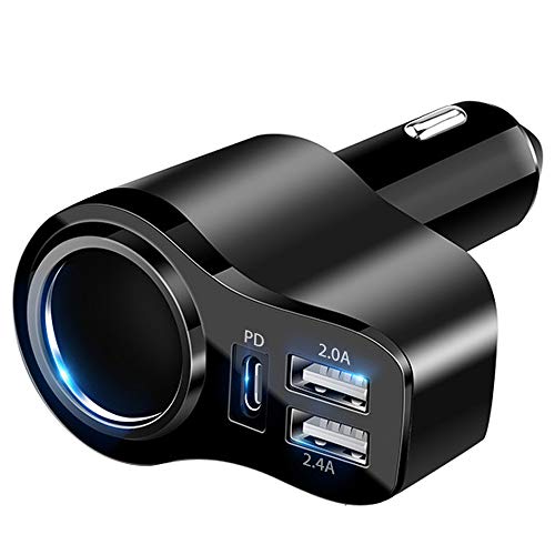 4 in 1 USB C Car Charger, 168W Multi USB Cigarette Lighter Adapter - color: PD3.0