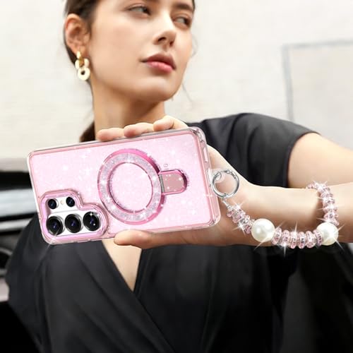 WATACHE for Samsung Galaxy S26 Ultra Case, Glitter Sparkle Bling Heavy Duty Shockproof Protective Phone Case with Kickstand, Anti-Scratch Clear Pink Cover - color: Clear Pink, size: s26 ultra case
