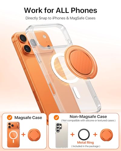 andobil [2026 Ultra-Thin] Magnetic Phone Ring Grip for MagSafe, Orange - color: Orange Carbon Fiber