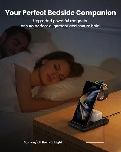 Wireless Charger for Samsung & Android: JoyGeek 3-in-1 Station for Galaxy S25-S20, Z Series, Note Models, Watch Ultra/7/6/5/4, Buds Pro/3/2/Plus with 18W Adapter