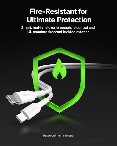 Belkin 2 in 1 USB C to C 140W Braided Cable, 5ft, Dual Charging Cord - color: White