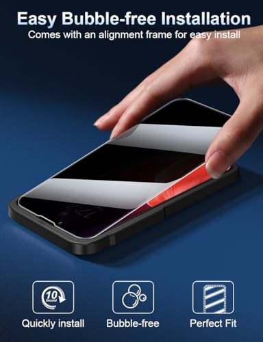 ruwa Privacy Screen Protector for iPhone 17 Pro[2-Pack][6.3 Inch] Display Tempered Glass Film with Easy Installation Frame, Ultra HD, 9H Hardness, Scratch Resistant, Case Friendly - size: for iPhone 17 Pro-6.3 Inch