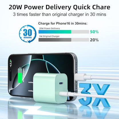 USB C Charger Block for iPhone 17 16 15 Fast Charger Block, (4-Pack) - color: /Green/Purple/Pink/White