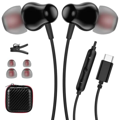 ACANDYA USB C Headphones with Mic in-Ear Wired Earbuds for Work Calls Black