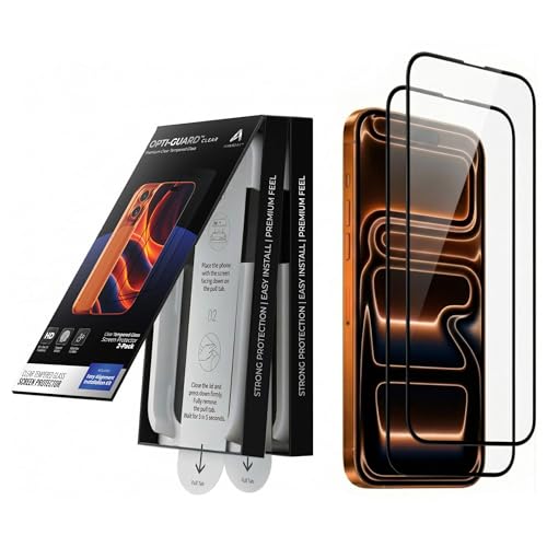 OptiGuard™ (2 Pack) Clear Screen Protector for iPhone 16/15, Ultra-Clear HD Transparency, 9H Tempered Glass, Bubble-Free Installation Kit, Scratch Resistant, Case Friendly