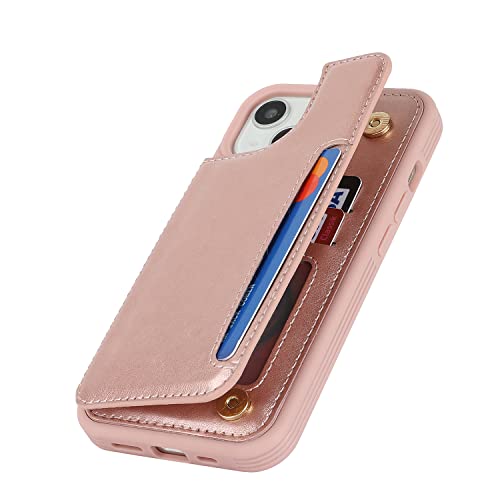 iCoverCase Compatible with iPhone 14 Case with Card Holder, Wallet Case for Women Men RFID Blocking PU Leather Protective Phone Case 6.1 Inch (Rose Gold) - color: Rose Gold